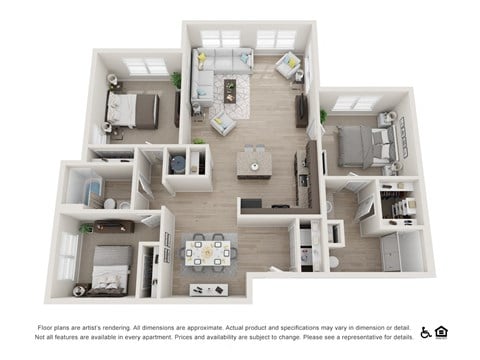 Floor plan for 3 beds, 2 baths, 1382 sqft
